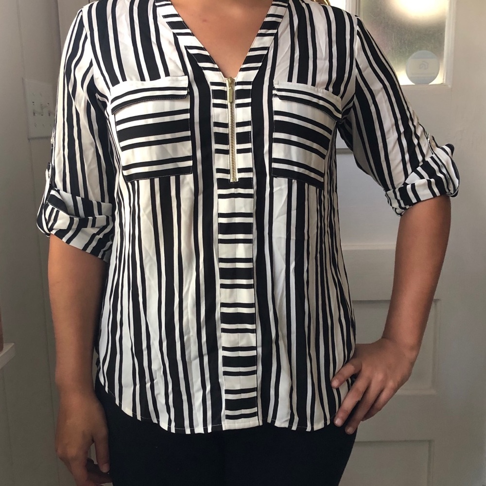 Striped gold zipper blouse